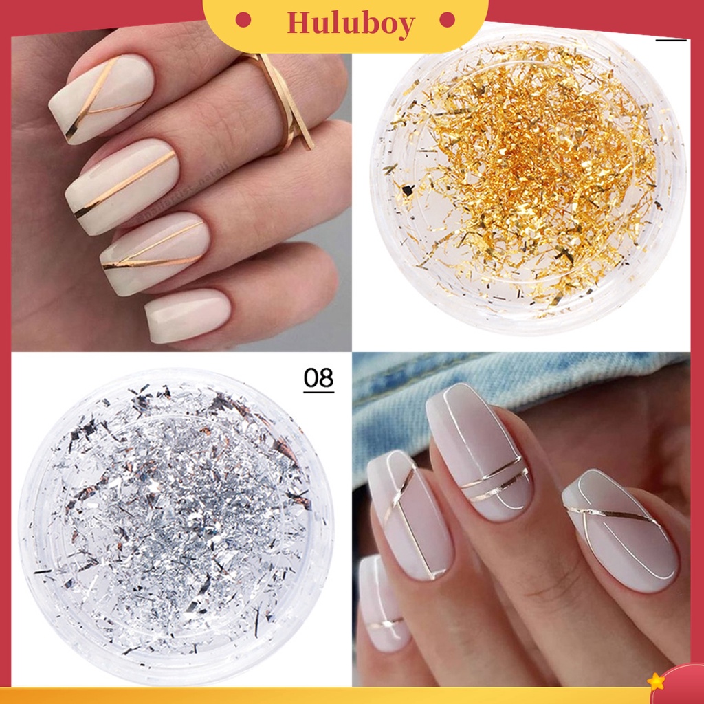 Huluboy Huluboy♡ Stiker Nail Art Ultra Tipis Warna Emas / Silver Untuk Dekorasi Manicure DIY