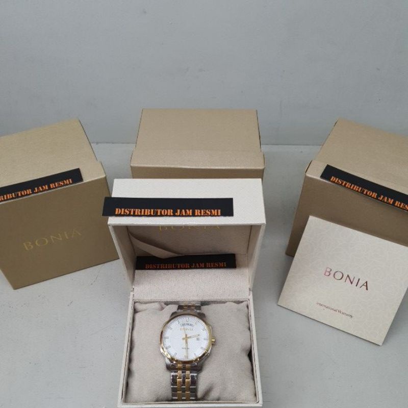 Jam Tangan Pria Bonia BNR119-1112 Silver Gold Dial White Stainless Quartz