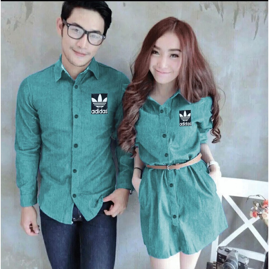 *[HNFK] Baju Couple Kemeja Dan Dress / Baju Pasangan Printing / Couple Terbaru Lengan Panjang