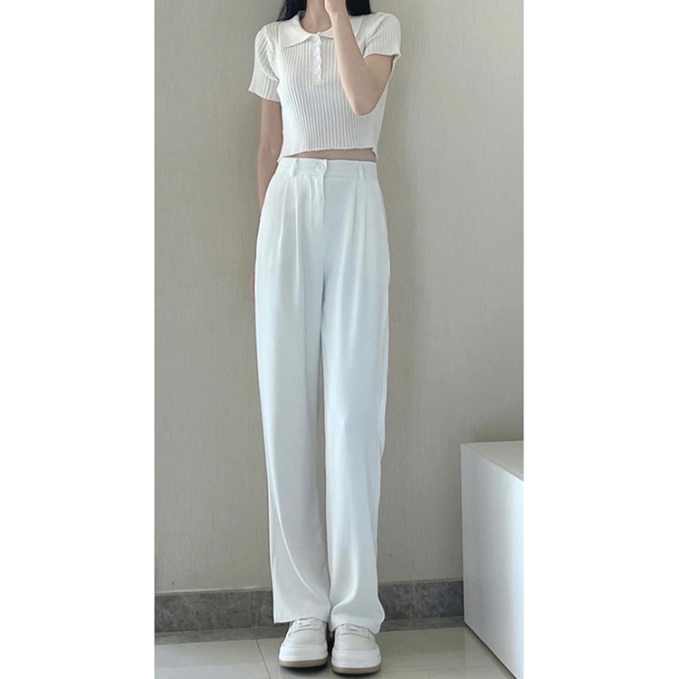 Celana Kulot Putih Wanita High Waist Celana Panjang Loose Korean Style Boyfriend Pants