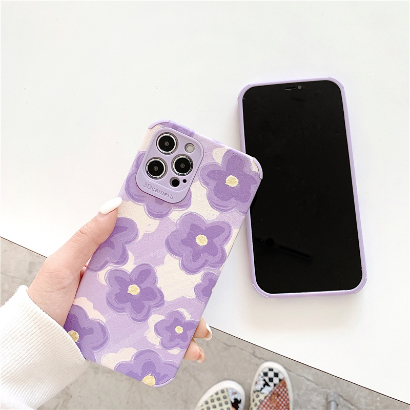 Case Silikon Motif Bunga Ungu Untuk iPhone 11 Pro Max 7 8 Plus SE X XS XR XSMAX 12 12pro Max