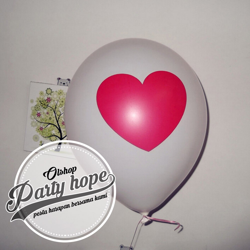 balon latex putih hati merah / balon motif / balon hati putih / balon motif hati putih