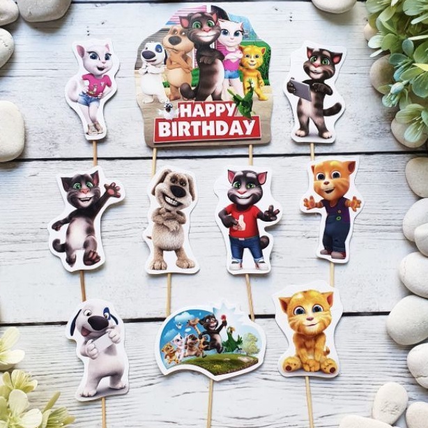 topper toper hiasan tusukan kue cake nasi tumpeng ulang tahun happy birthday karakter my talking tom