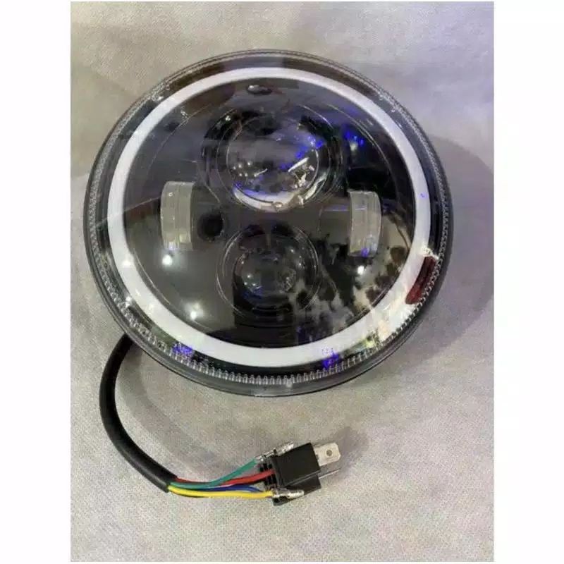 Lampu LED daymaker 7inch 4 mata lensa angel running Strobo Rgb DC-12V hi Low universal