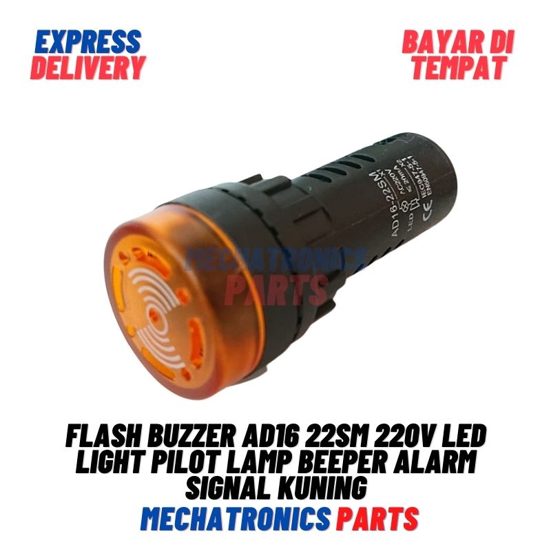 Flash Buzzer AD16 22SM 220V LED Light Pilot Lamp Beeper Alarm Signal Kuning