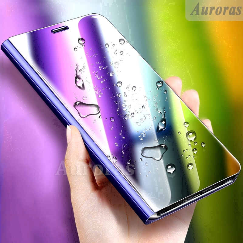 Casing Flip Cermin Aurora untuk Penutup Ponsel Kulit Samsung Galaxy M32 Smart Glossy Smart Mirror Ca