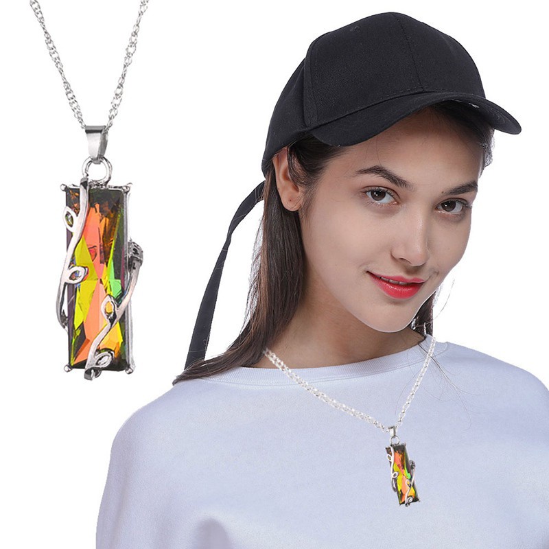 New 1pcs Hot sale Jewelry Rainbow Crystal Glass Leaves Square Pendant Necklaces For Women