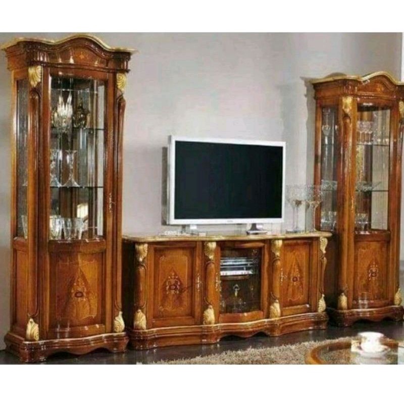 Bufet TV pisah Bufet TV  Kayu Jati Ukir Jepara Meja TV Furniture Jepara Kabinet Rak tv Almari  Hiyas
