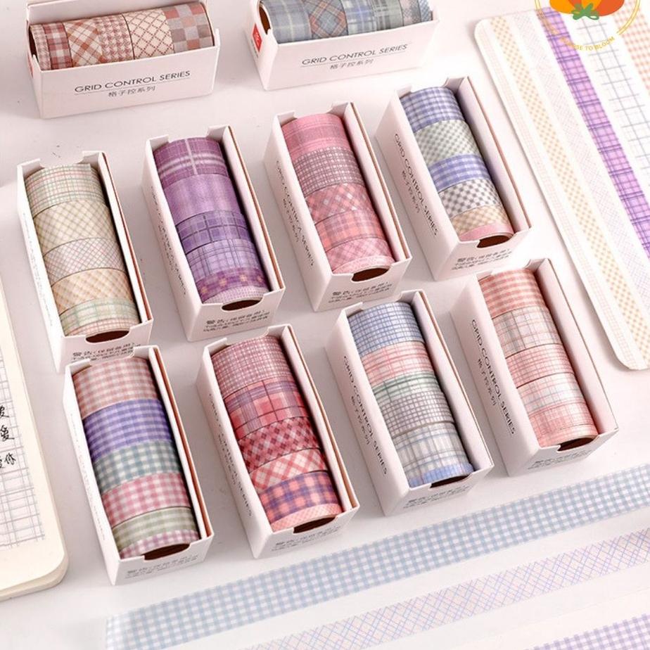 

[ZaG ㊖] Bloomingyourdays Pastel Washi Tape 6pcs rolls Kotak Grid Masking Tape Set Gingham Pattern Grid ||Top_murah