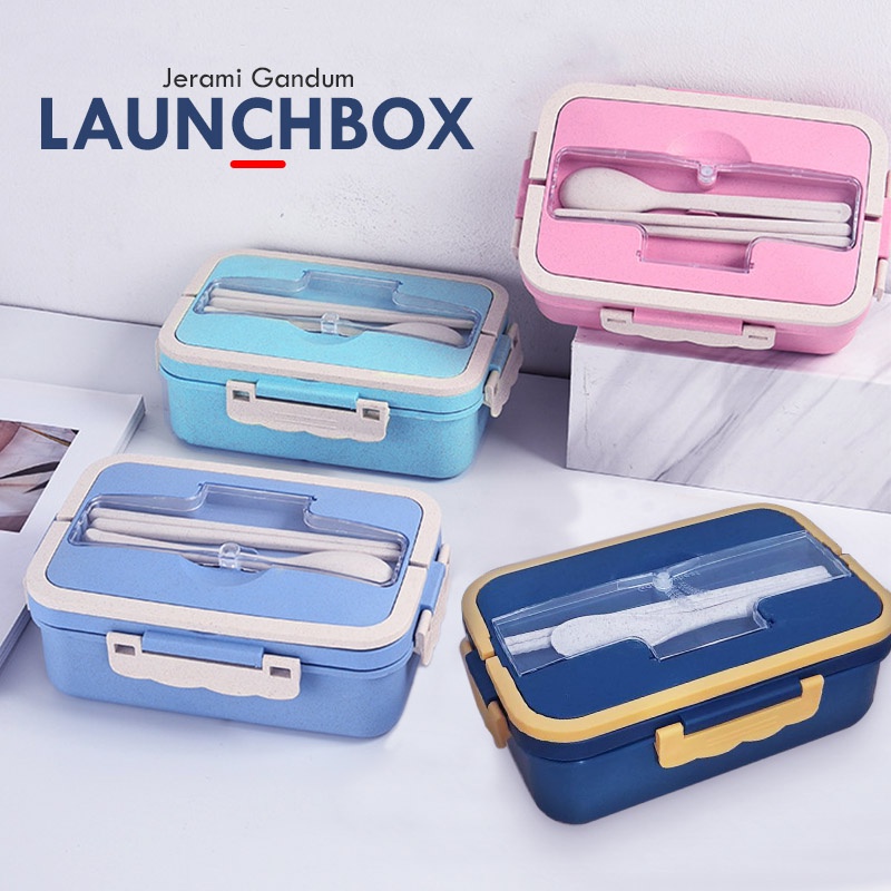 Kotak Bekal Makan 3 sekat Bahan Jerami / LUNCH BOX SET FREE SENDOK+GARPU BPA FREE CF12