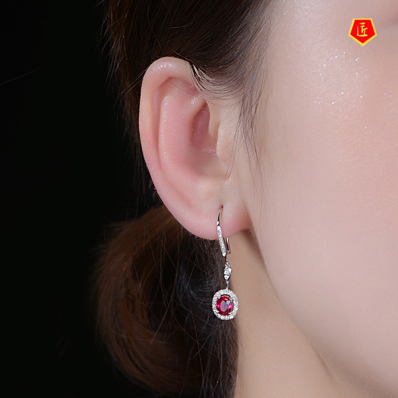 [Ready Stock]Luxury Temperament New Inlaid Ruby Emerald Earrings