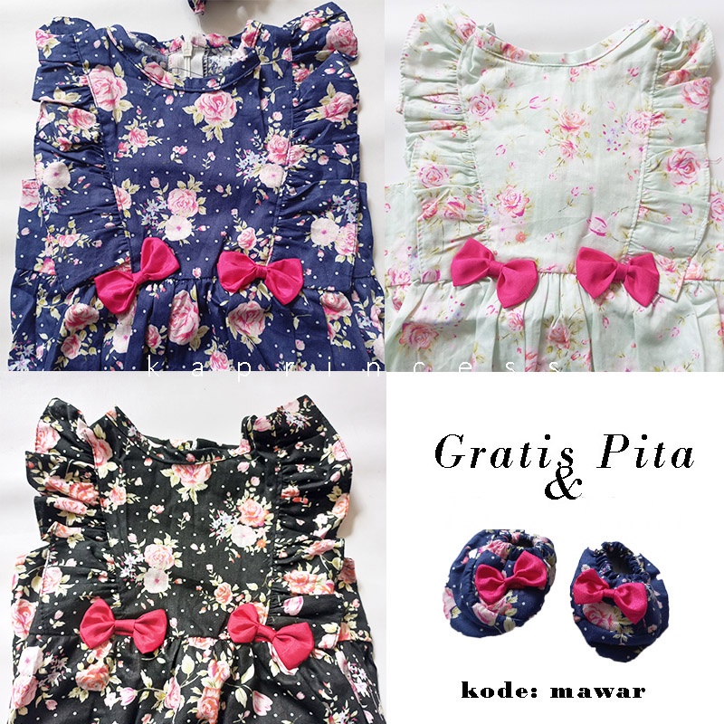 Setelan Baju Piyama Bayi 0- 12 bulan GRATIS Pita Ulang Tahun Perempuan Katun Adem New Born KA119