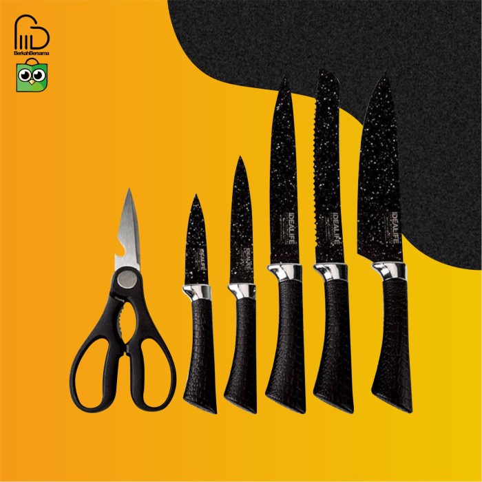 Perlengkapan Pisau Dapur Dan Gunting 1 Set / Pisau Sttainless Tajam promo