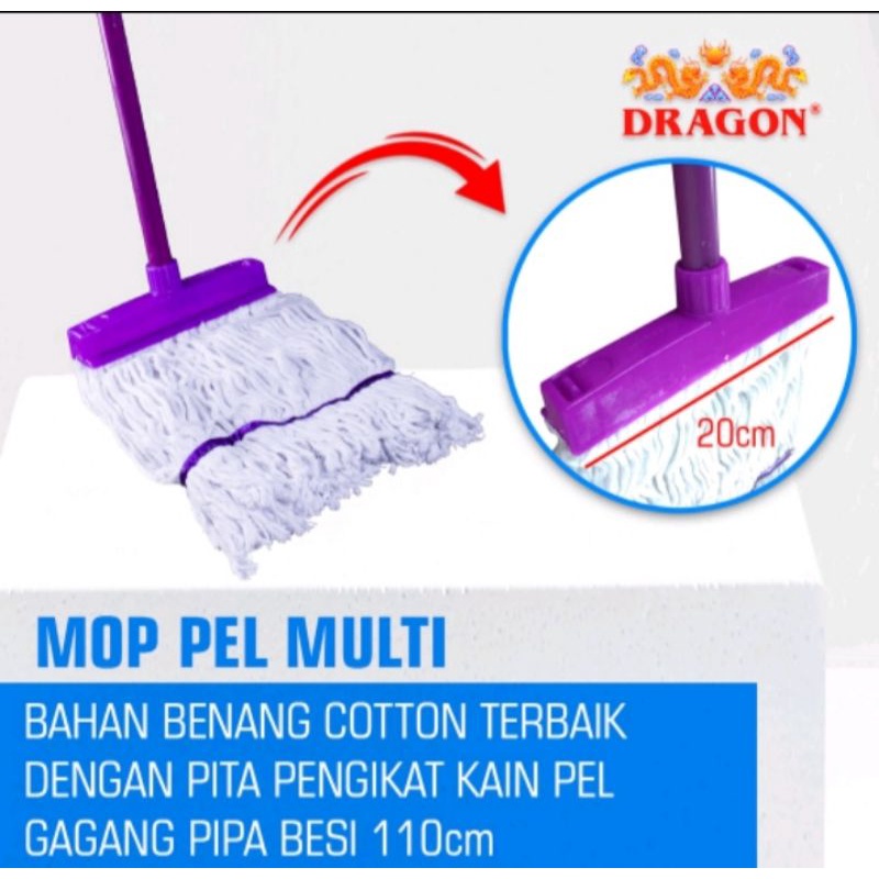 Pel Lantai dengan Gagang Besi dan Kain Pel Benang Daya Serap Tinggi