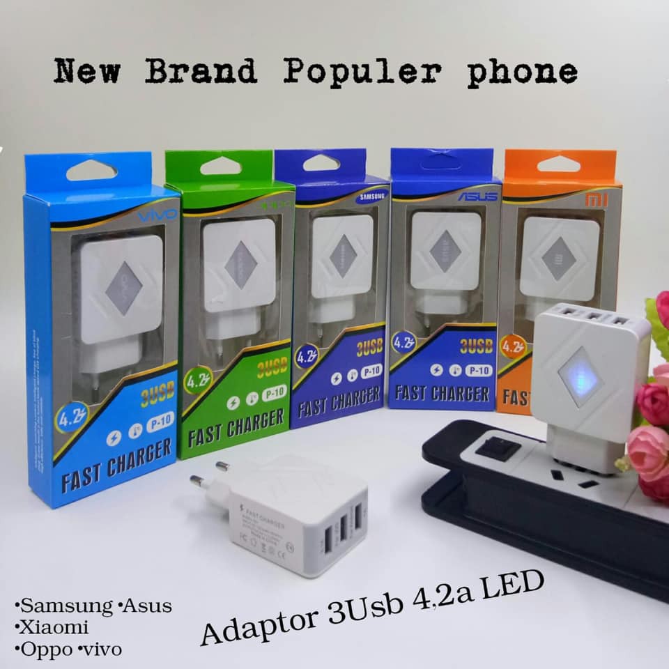 TRAVEL Batok Adaptor Branded KODE P10 NON Kabel Samsung Oppo Xiaomi Asus Vivo