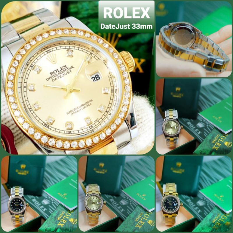 Jam Tangan Analog Wanita Rolex Oyster Perpetual Perpetual DateJust 33mm Lis Permata Tanam