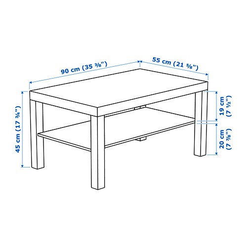 LACK Meja tamu 90x55x45 cm putih/hitam-cokelat/Kayu Oak