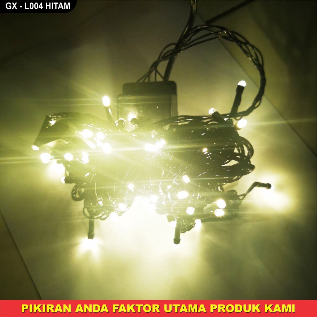 lampu natal led lurus kabel hitam 100 lampu warm white