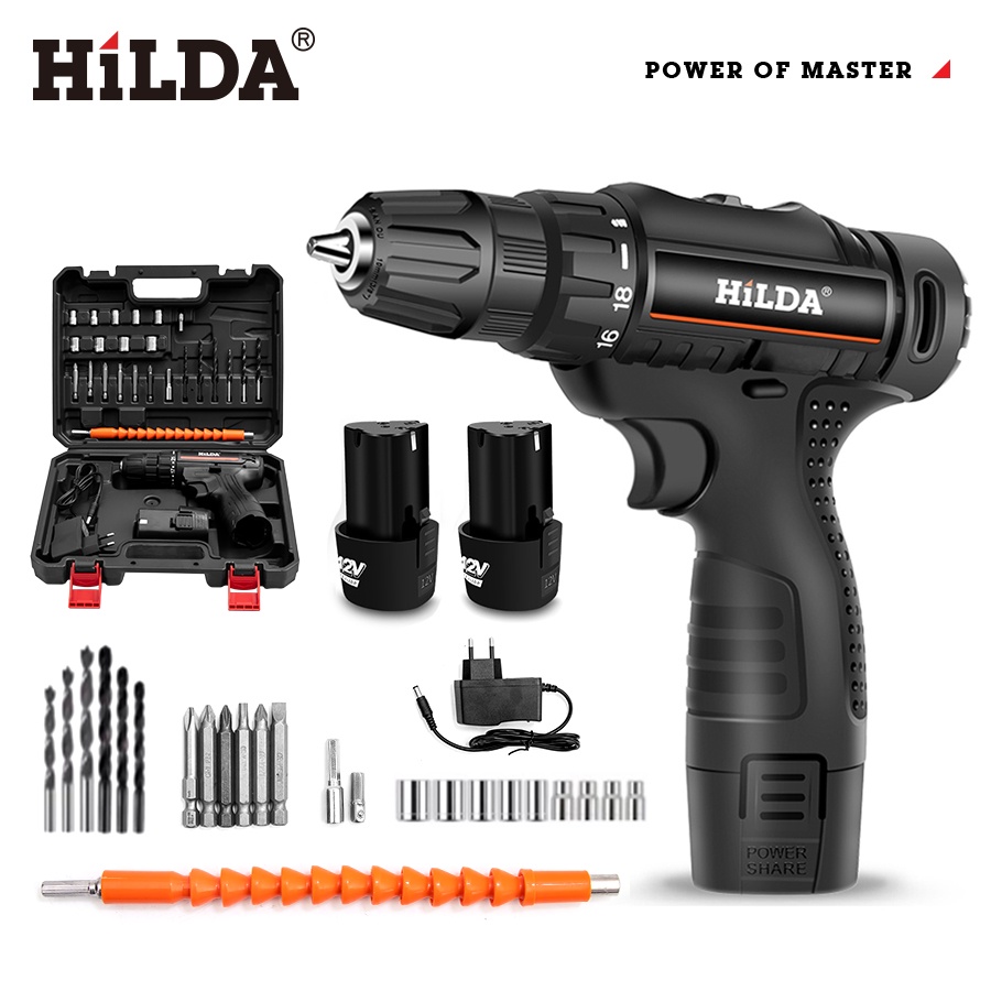 HILDA 12V Cordless Drill Set Mesin Baterai Bor Tangan Tanpa Kabel