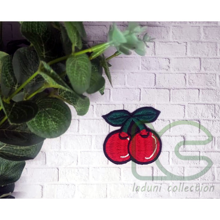 Patch bordir buah cherry / Patch bordir buah Ceri