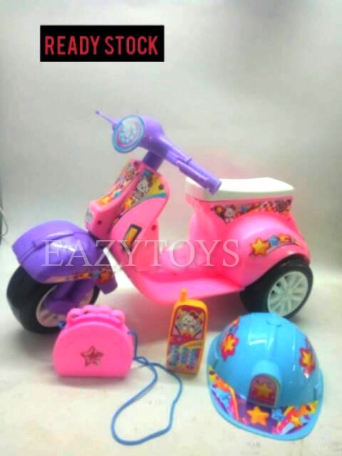 Mainan Motor Anak Dorong Ride On Vespa Mini KITTY CAT 567 Free Helm Sepeda Anak Roda 3