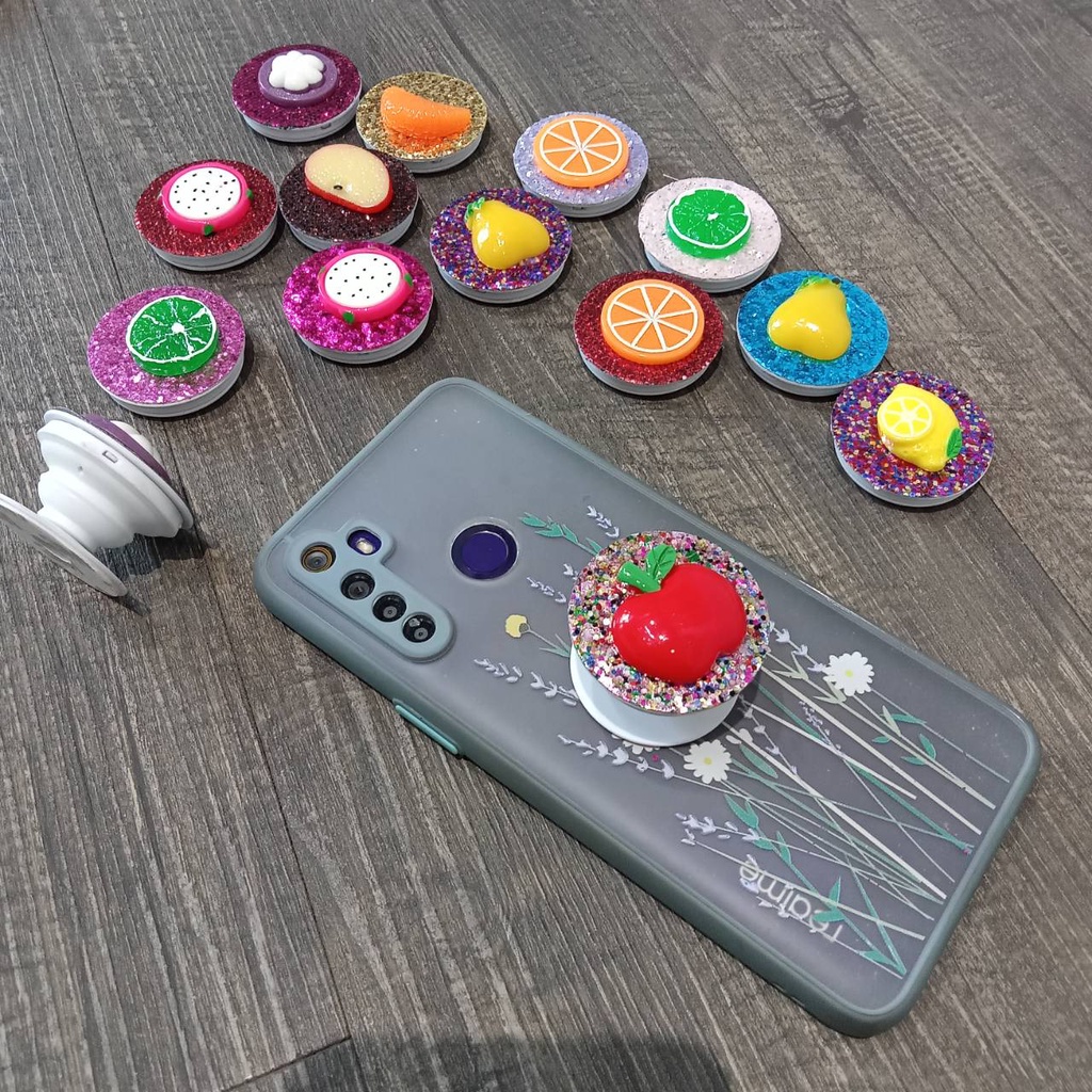 Popsocket Fruit glitter Summer Soft Silicon Pop Socket Phone Holder Stand Grip Buah