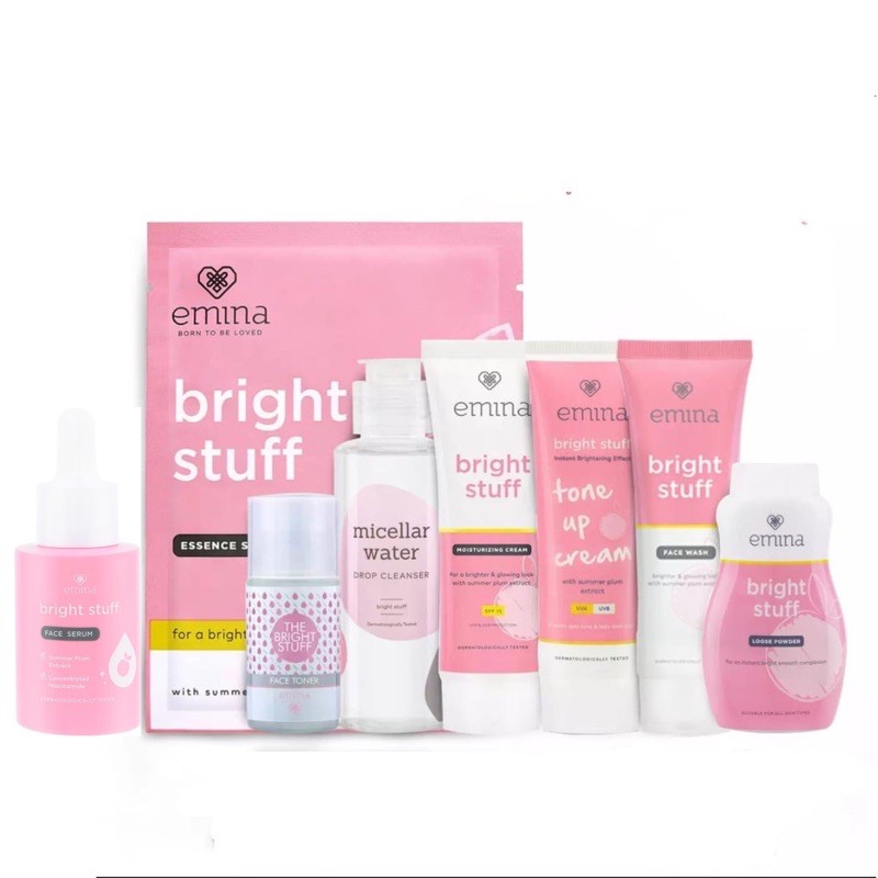 EMINA BRIGHT STUFF SERUM/MOISTURIZING CREAM/FACE WASH/TONER/TONE UP CREAM/MICELLARWATER/LOOSEPOWDER