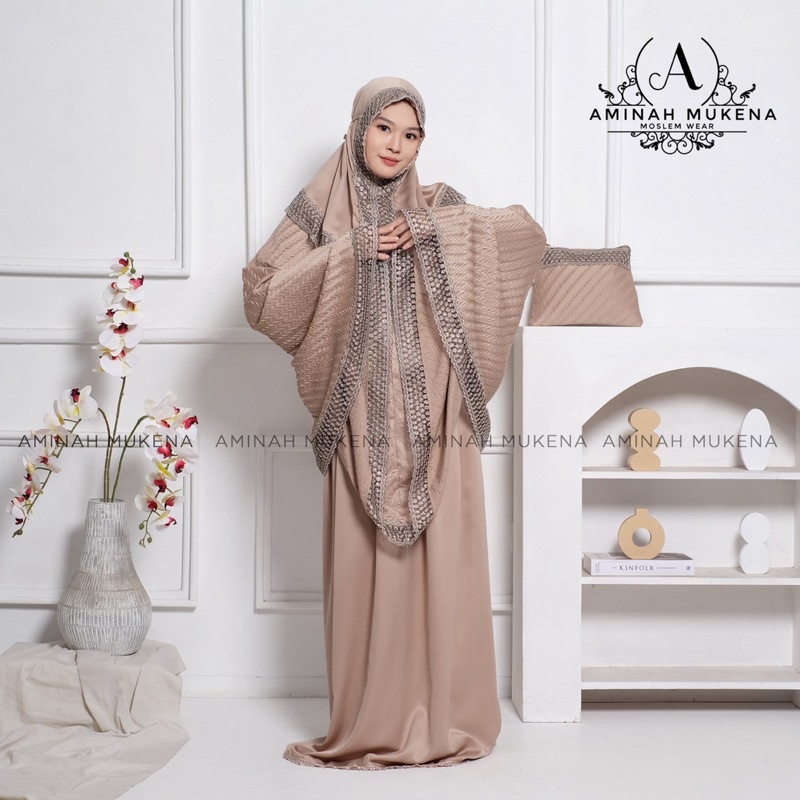 Mukena Dewasa Silky Plisket Daily Aminah Renda Turki Lunara Mewah