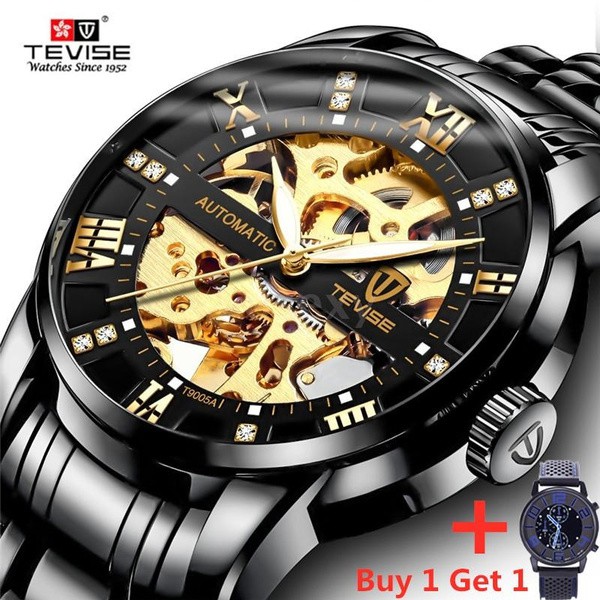 TEVISE Mens Otomatis Wacth Pria Fashion Mekanik Baja Jam Tangan Untuk Bisnis + Hadiah