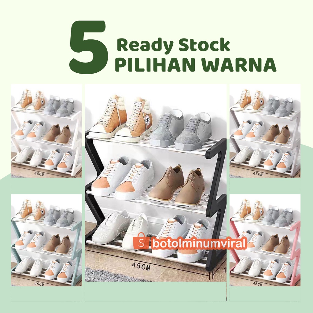 Tempat Rak Sepatu Sandal 3 Susun Stainless Steal Serbaguna Premium