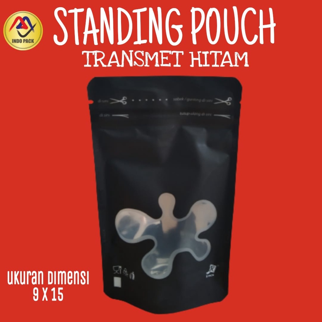 

standing pouch window HITAM transmetz kpack 9x15 | 100pcs