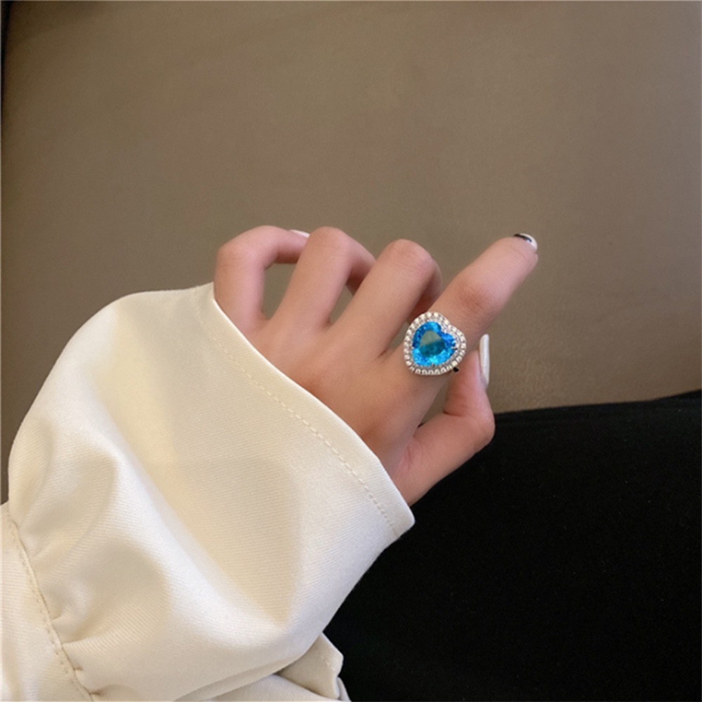 Needway   Cinta Cincin Trendi Retro Paduan Biru Gaya Korea Zirkon Jari Cincin