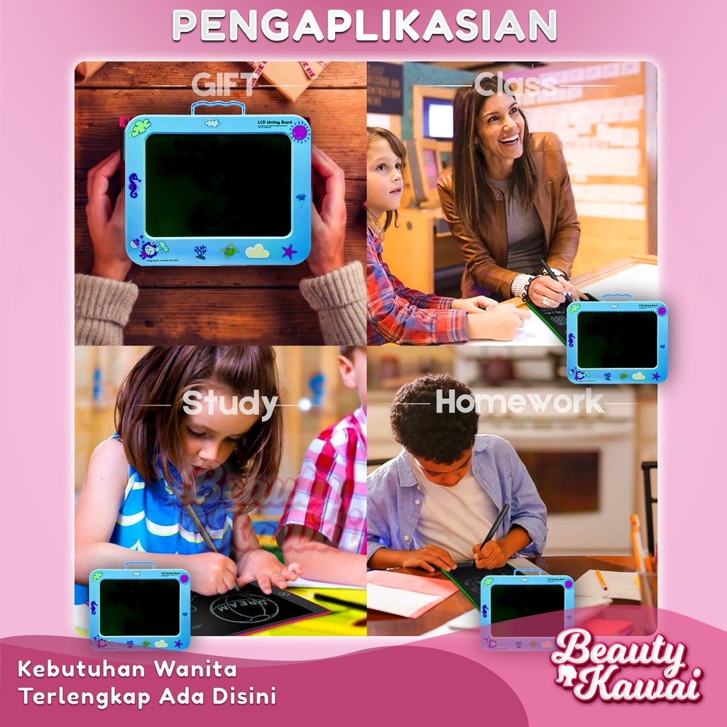 LCD Drawing Papan Tulis Anak Baterai Lithium 9 Inch Sticker Free