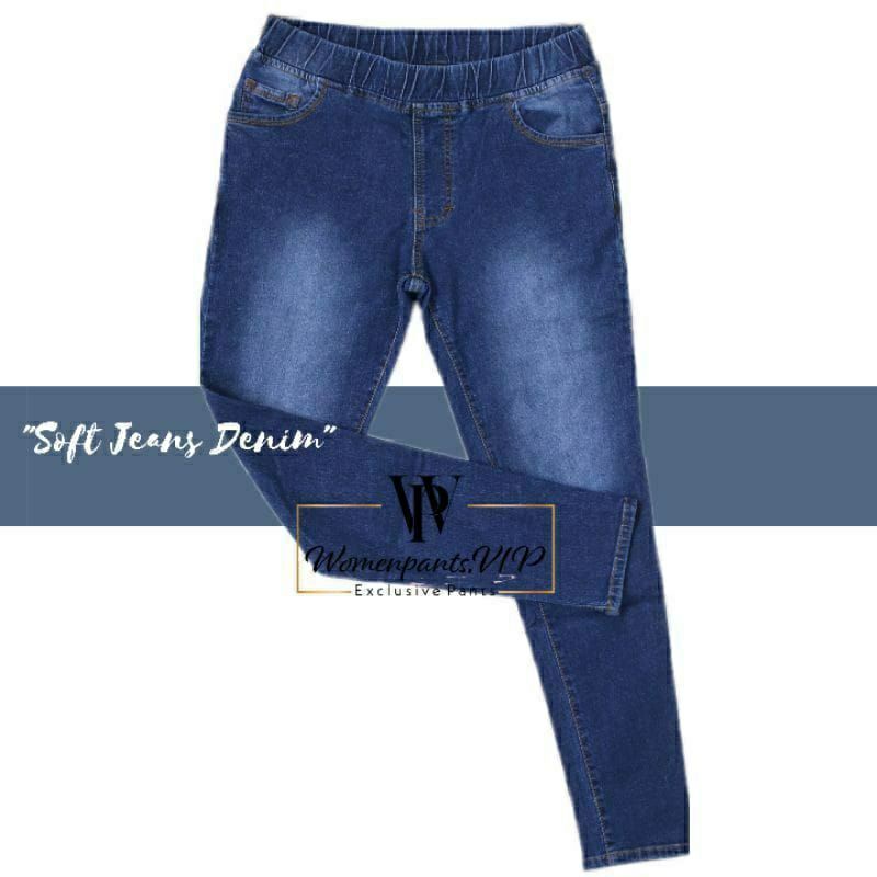 Celana legging Jeans Wanita Premium Bahan Melar Pinggang Karet