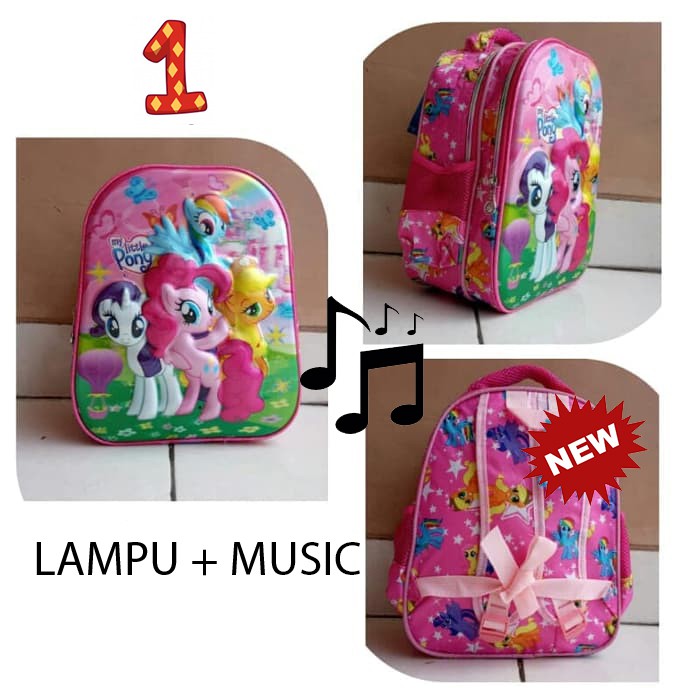 Promo RANDOM Tas Anak Ransel TK / SD LAMPU + MUSIK Gambar Anak Cewek Lengkap 5D Timbul Import