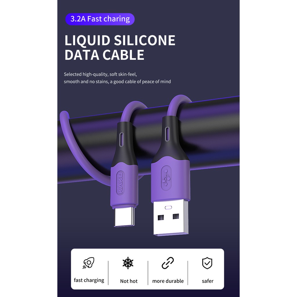 KAKU 393 DATA USB CABLE 3.2A FAST CHARGE  Durable Silicone TPE MICRO TYPE C IPHONE  1M