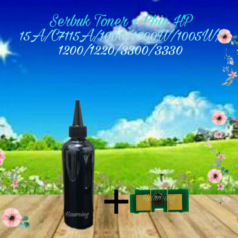 Serbuk Toner HP 15A C7115A 1000 1000W 1005W 1200 1200N 1200SE 1220 3300 3330 3380 3385 + Chip