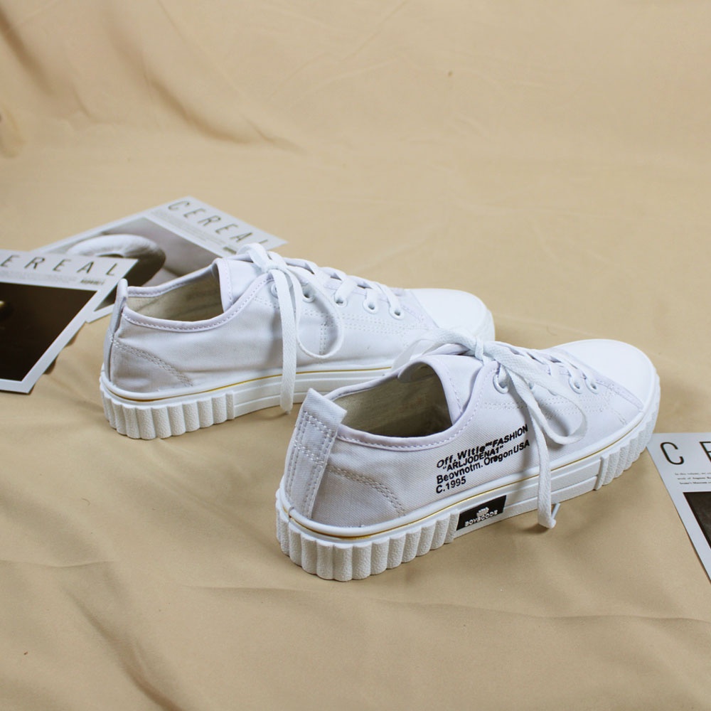 Sepatu Sneakers Korean Style Boyscode Fashion Mutuoni Putih Pendek / Sepatu Canvas Korea Casual Kekinian Full White