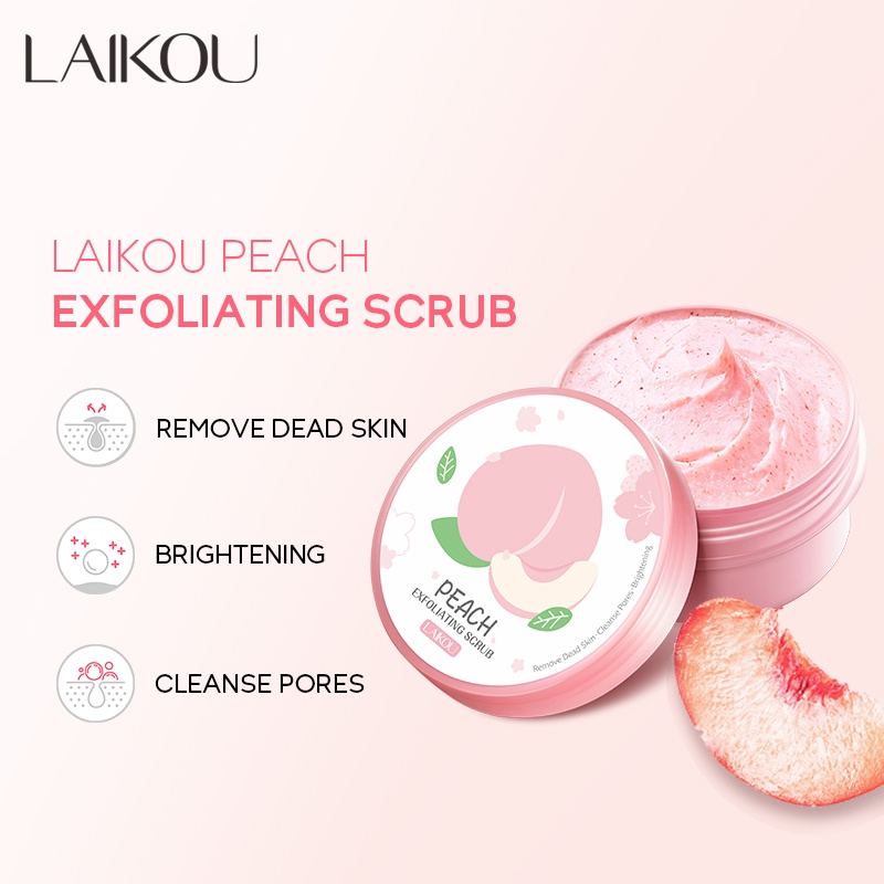 LAIKOU Peach Facial Scrub Pengelupasan Kulit Mati Mencerahkan Tubuh Halus 90g