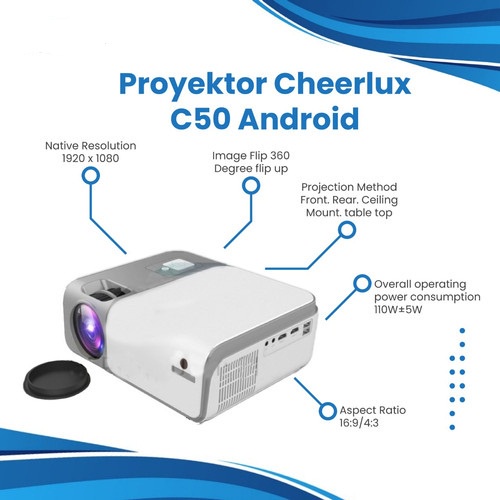 PROJECTOR CHEERLUX C50 ANDROID WIFI FULL HD 4000LUMENS 1080P FREE HDMI CABLE