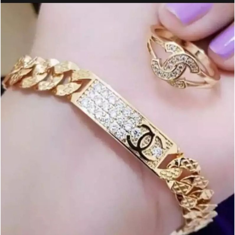 gelang free cincin motif Chanel 01,perhiasan titanium asli anti luntur anti karat,perhiasan fashion 