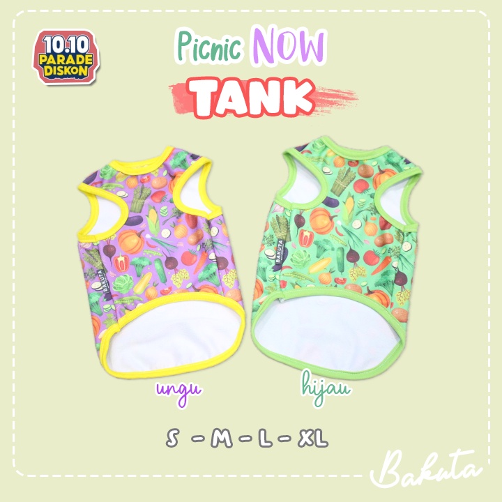 Baju Kucing Model Kaos Motif Tank Picnic Now Warna Warni | Picnic Now Tank Bakuta