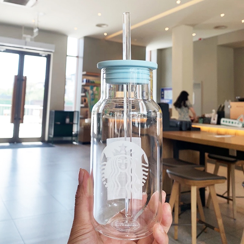 Starbucks Cangkir Kaca Botol Minum Kaca Transparan Reusable With straw 473ml