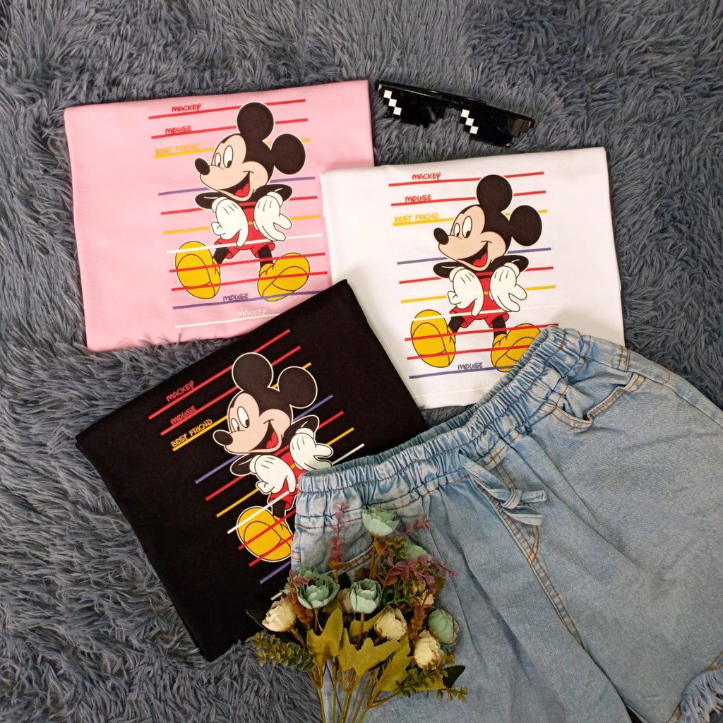 MICKEY STRIPE / TERMURAH BAJU KAOS KATUN WANITA LENGAN PENDEK / TUMBLR TEE