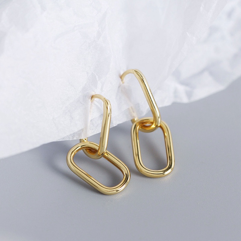Anting Hoop Bentuk Oval Geometris Bahan 925 Sterling Silver Metal Dapat Dilepas Untuk Wanita
