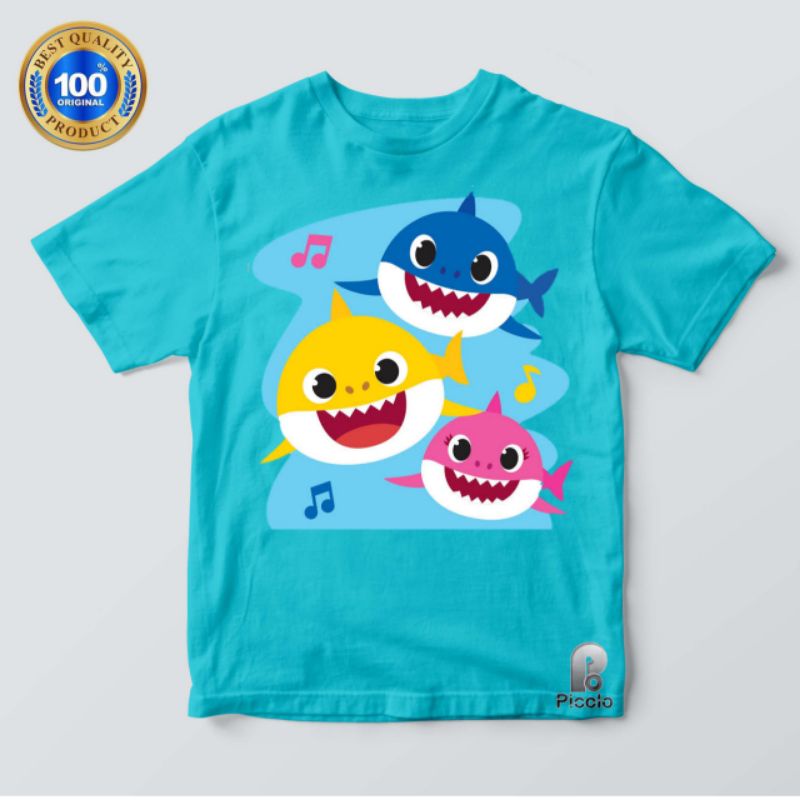 Kaos T-shirt Lengan Pendek Motif Print Kartun Baby Shark Untuk Anak Laki-laki / Perempuan