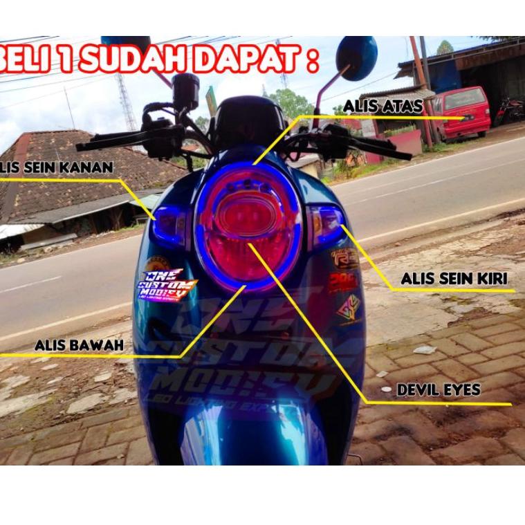 NR.645 ▫ LAMPU ALIS DRL SCOOPY BONUS LED DEVIL EYES LAMPU SENJA SEIN VARIASI LAMPU DEPAN SCOOPY LAMP