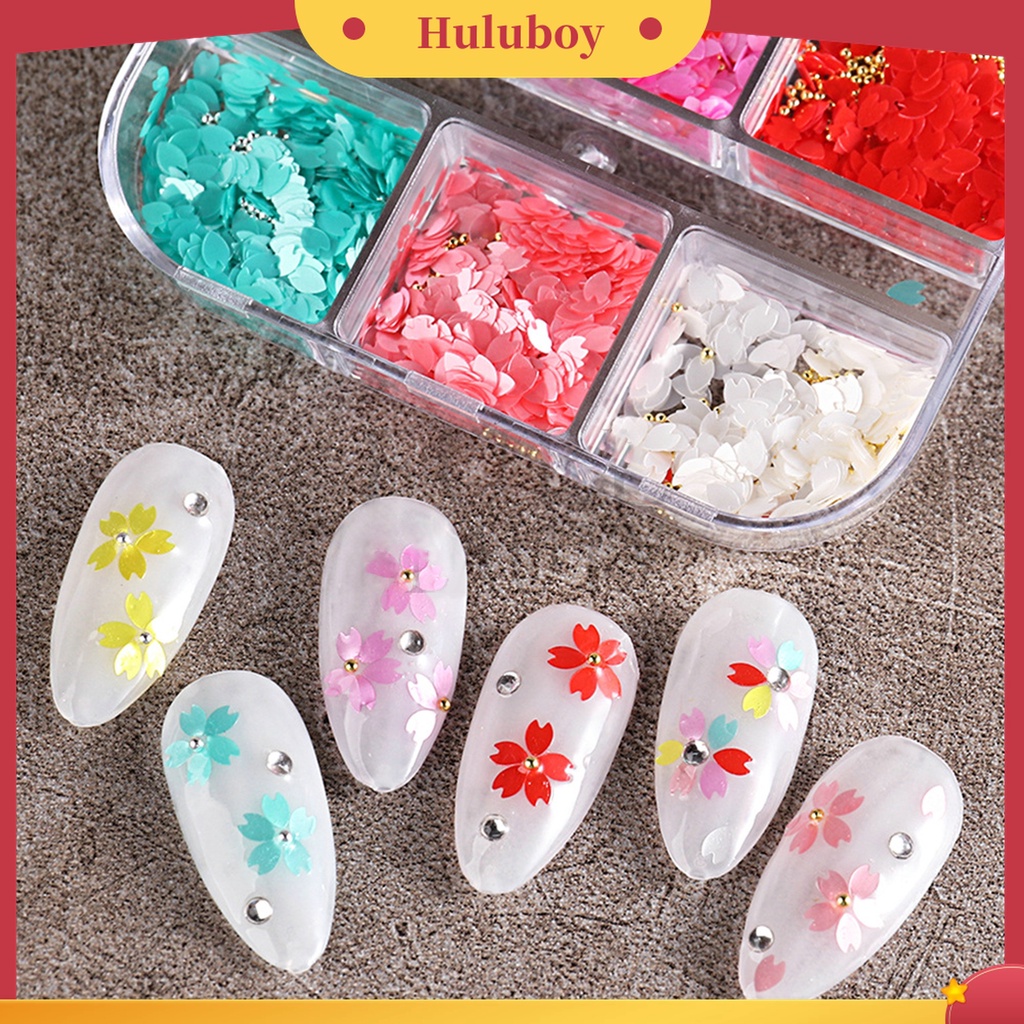 Huluboy Huluboy♡ 1 Kotak Daun Bunga Sakura Bahan Resin Tahan Air Untuk Dekorasi Nail Art