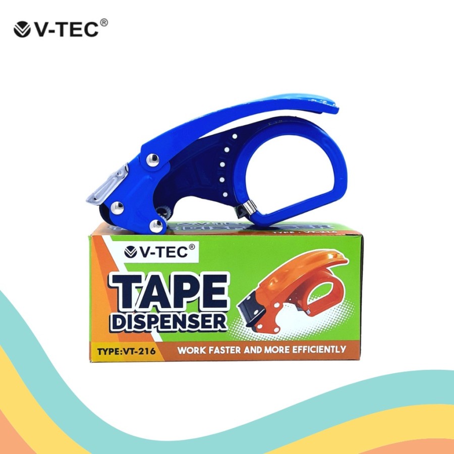 Tape Dispenser Lakban OPP Besi - Tape Cutter V-Tec Type VT 216 + Pengunci