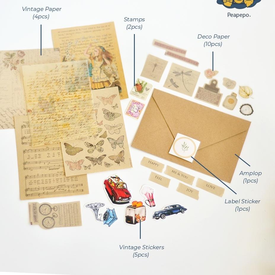 

Pesan sekarang- Journaling Kit Amplop Aesthetic DIY A6 Vintage Scrapbook Sticker Set Kertas Deco